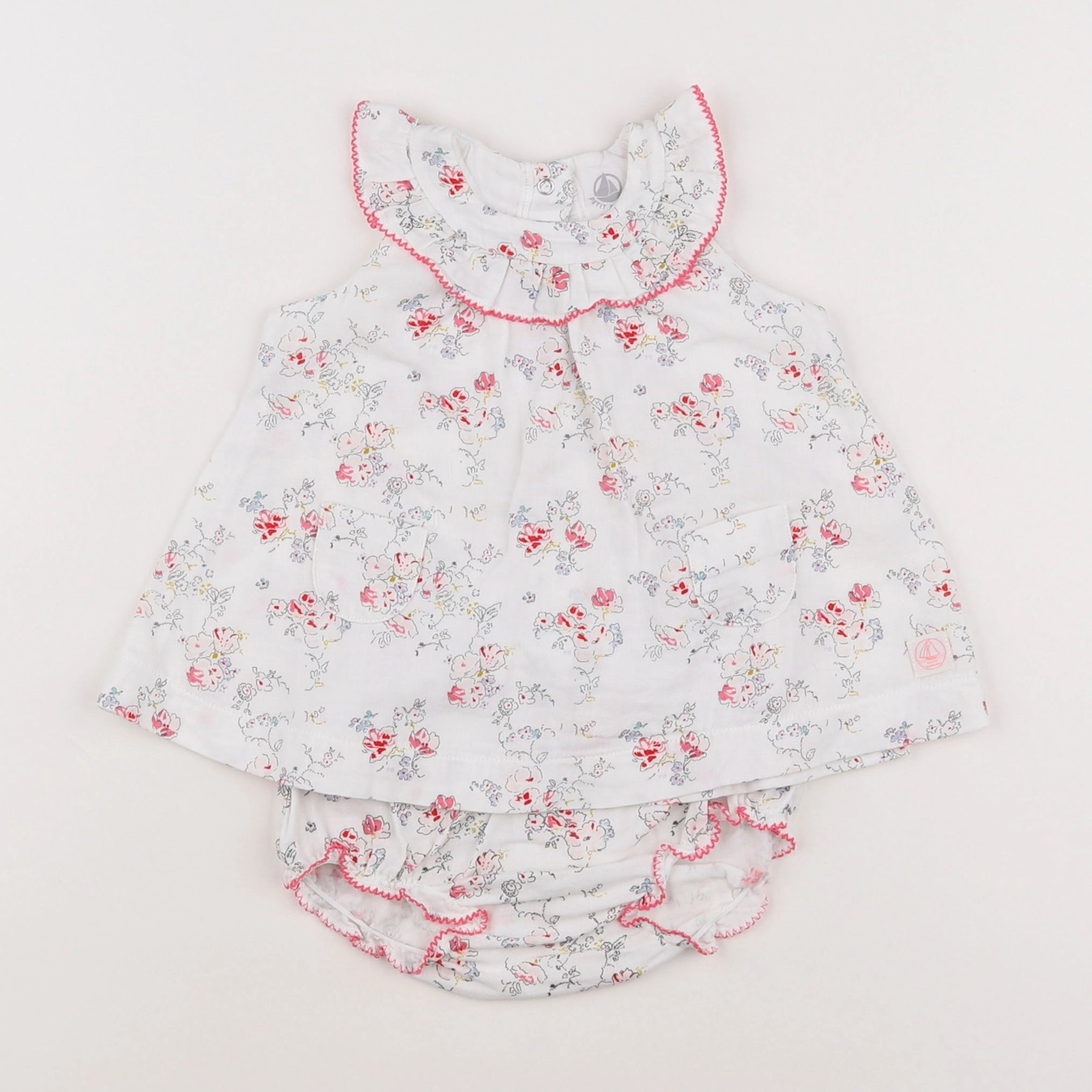 Petit Bateau - robe blanc, rose - 3 mois
